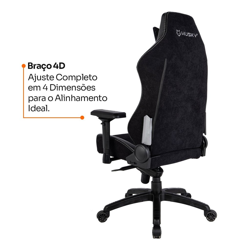 Cadeira Gamer Husky Saucer, Até 150Kg, Braço 4D, Almofadas de Apoio, Massageador de Lombar, Reclinável 135º, Tecido, Preta - HCG800PTT - view 9