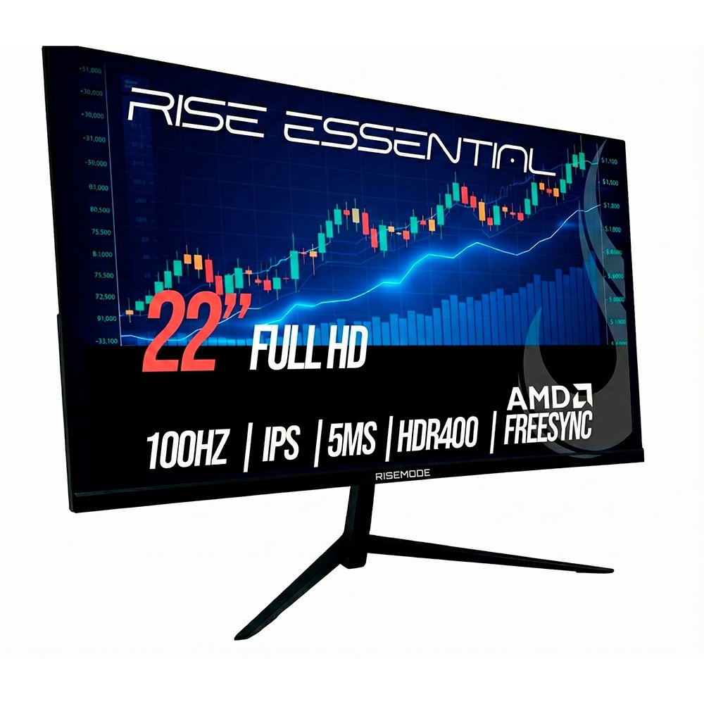 Monitor Gamer Rise Mode Essential 22", FHD, 100Hz, 5ms, VA, FreeSync, HDR 400, HDMI e VGA, sRGB 99%, Preto - RM-MOG-22F100FH-B