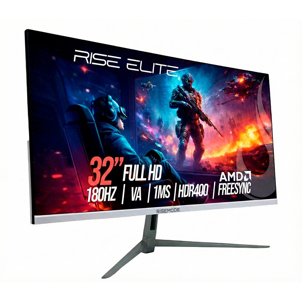 Monitor Gamer Curvo Rise Mode Prime 32", Full HD, 180Hz, 1ms, VA, FreeSync, HDR 400 HDMI e VGA, Branco - RM-MOG-32C180FH-W