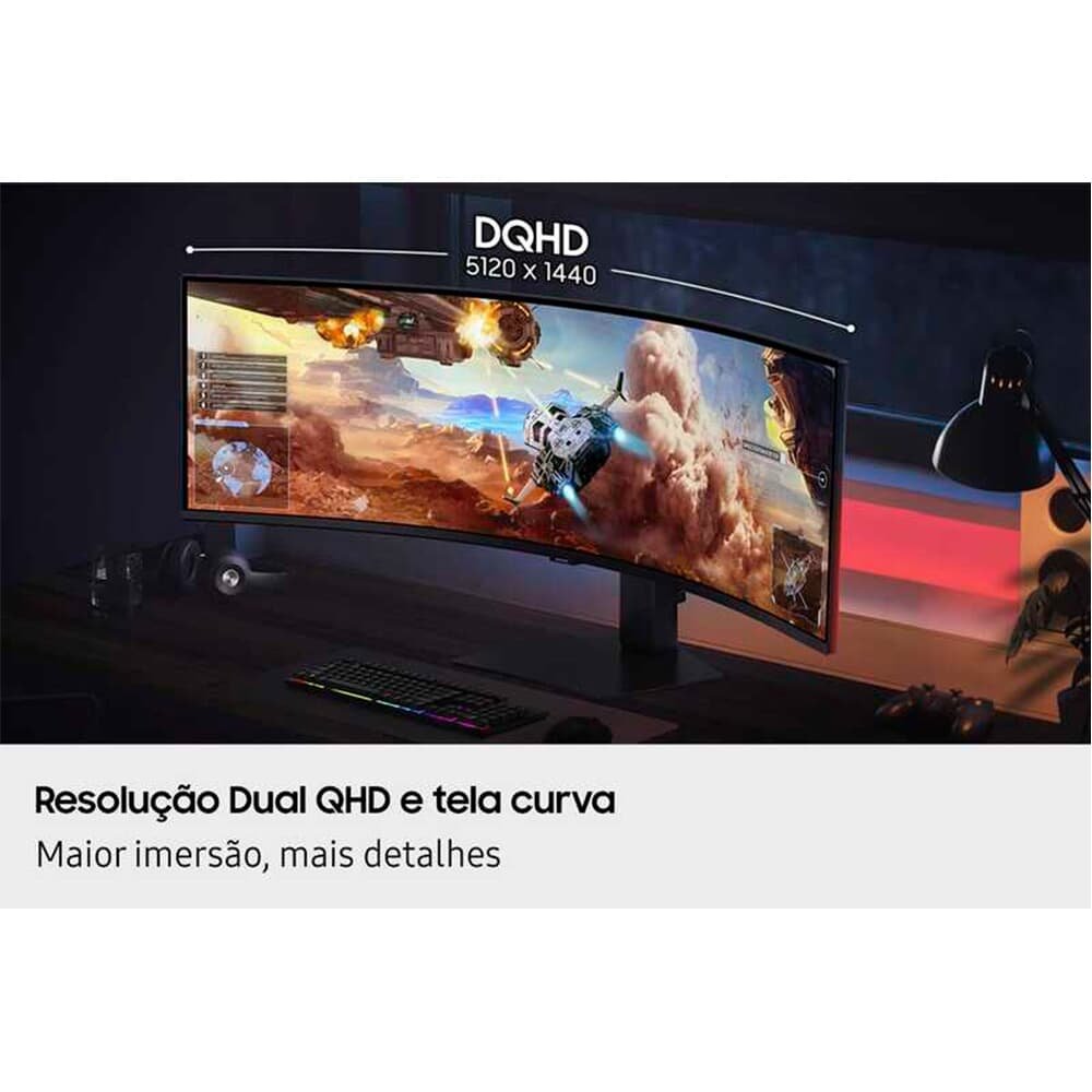 Monitor Gamer Curvo Samsung Odyssey G9 49", DQHD, 144Hz, 1ms, FreeSync Premium Pro, HDR600, Ajuste de Altura - LS49FG910ELXZD