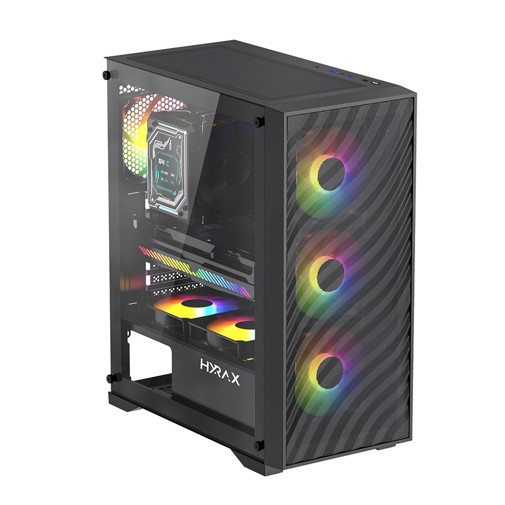 Gabinete Gamer Hyrax Tower HGB220, Mid Tower, ATX, Lateral Em Vidro Temperado, Preto - HGB220B