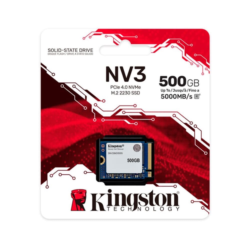 SSD Kingston NV3, 500GB, M.2 2230, NVMe PCIe 4.0, Leitura 6.000 MB/s, Gravação 5.000 MB/s - SNV3SM3/500G
