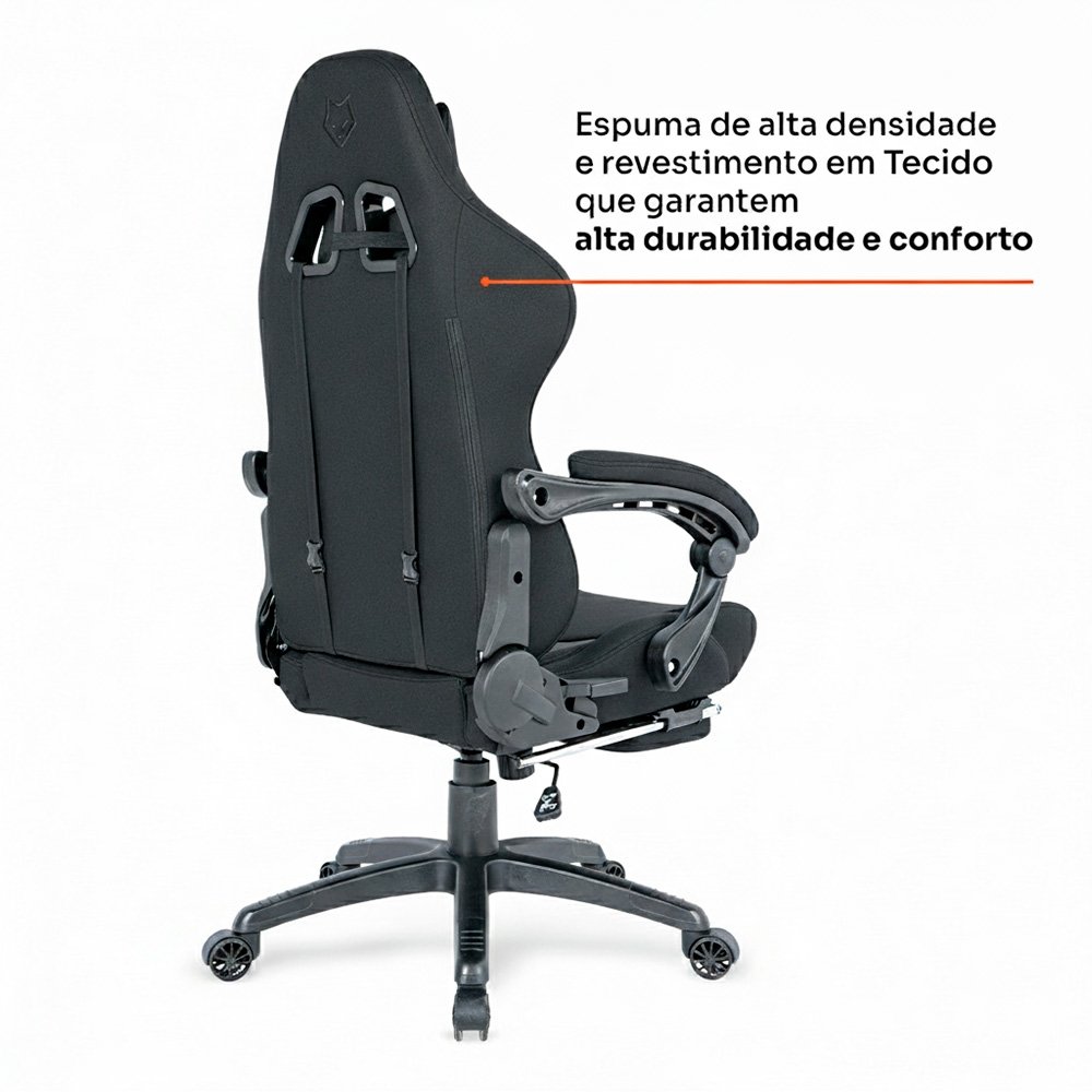Cadeira Gamer Husky Tempest 700, Até 145kg, Almofadas, Reclinável 150º, Tecido, Descanso para Pés, Preta - HCG700PTT - view 4