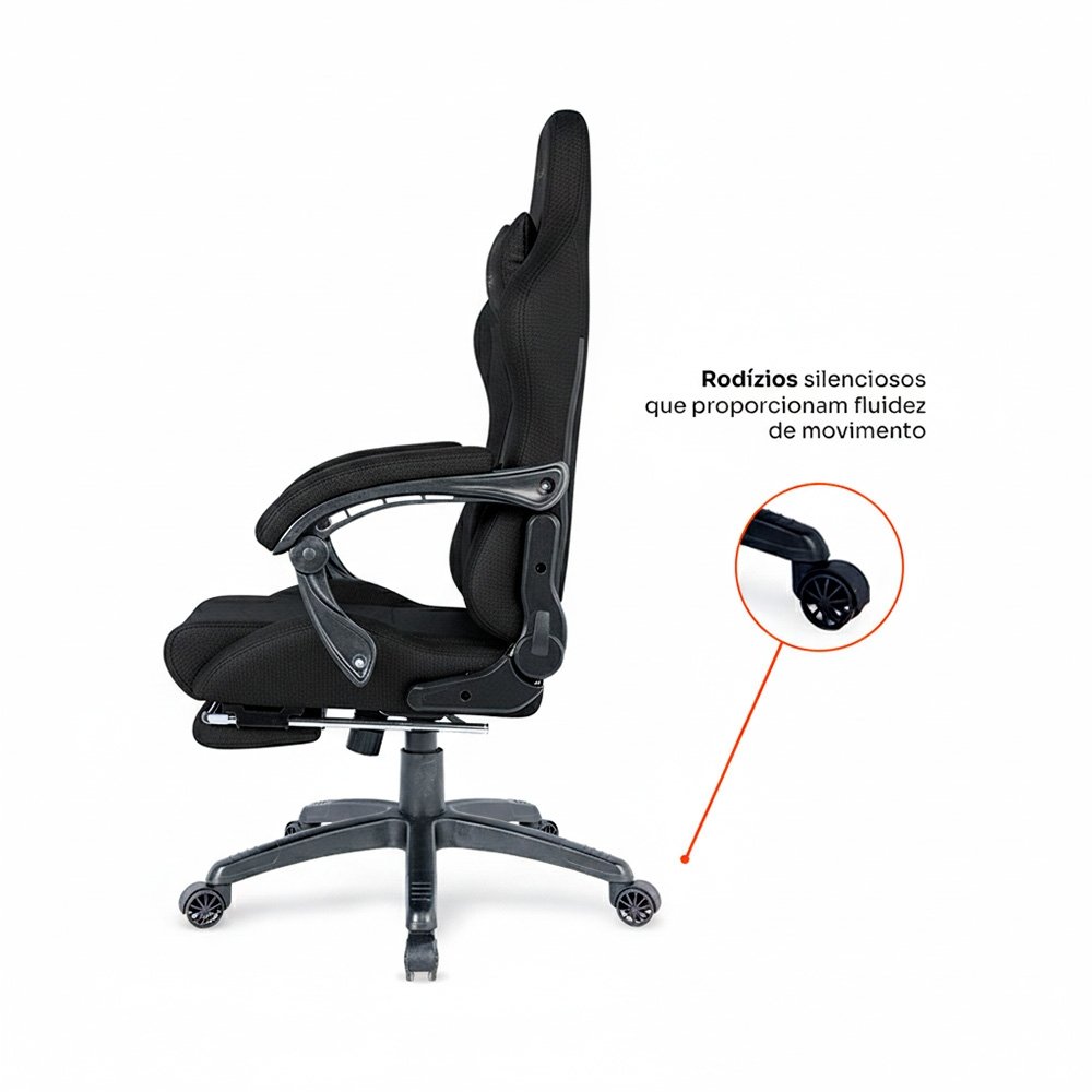 Cadeira Gamer Husky Tempest 700, Até 145kg, Almofadas, Reclinável 150º, Tecido, Descanso para Pés, Preta - HCG700PTT - view 10