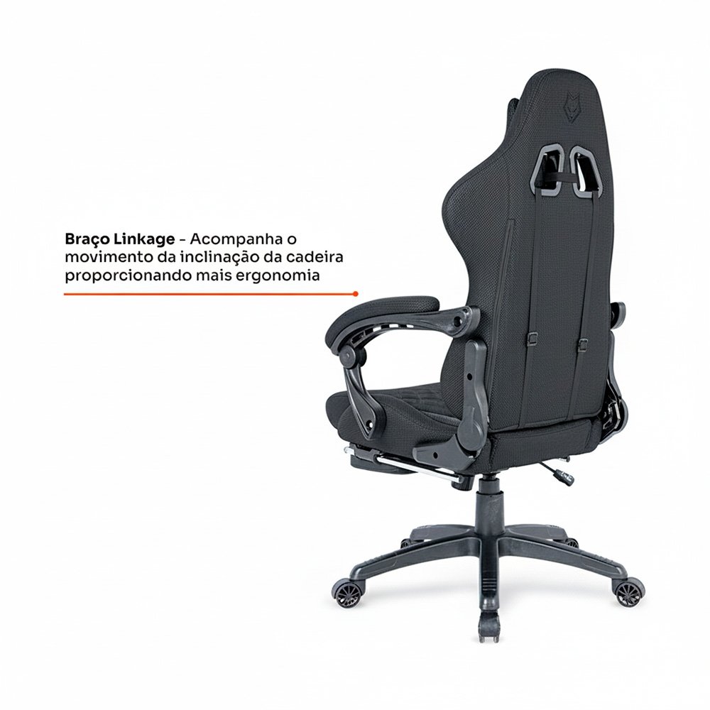 Cadeira Gamer Husky Tempest 700, Até 145kg, Almofadas, Reclinável 150º, Tecido, Descanso para Pés, Preta - HCG700PTT - view 7