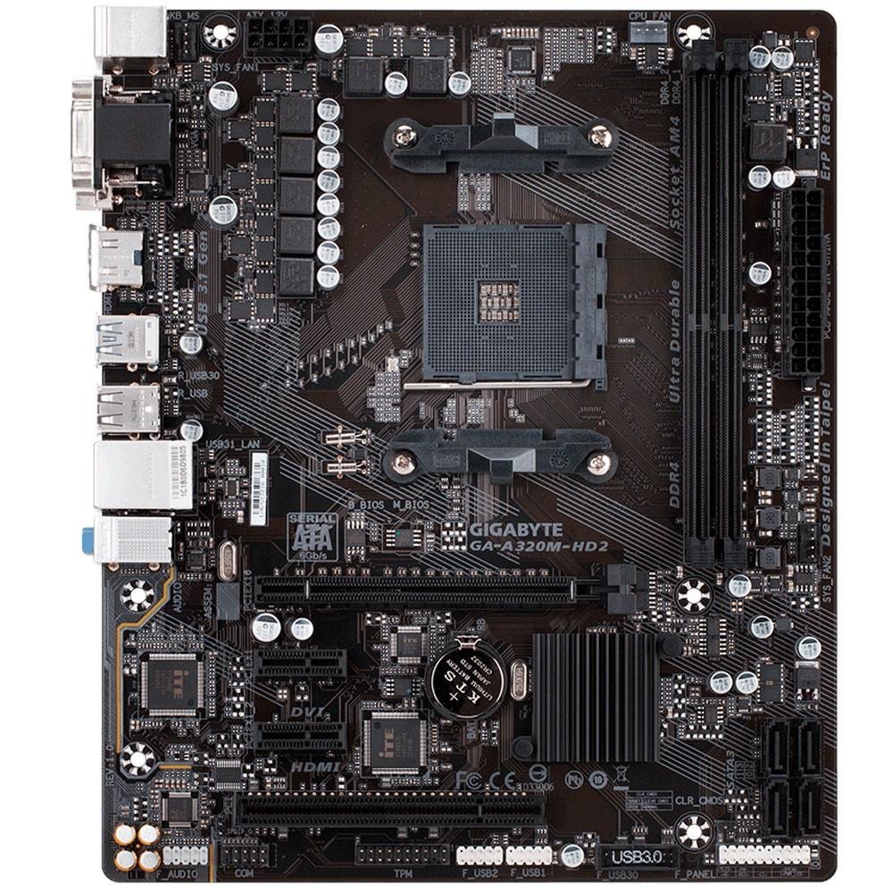 Placa-Mãe Gigabyte GA-A320M-HD2, AMD AM4, mATX, DDR4 Placa-Mãe Gigabyte GA-A320M-HD2, AMD AM4, mATX, DDR4