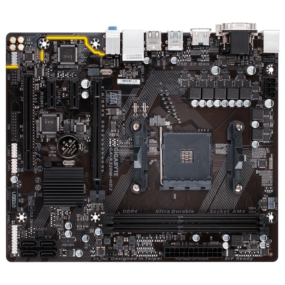 Placa-Mãe Gigabyte GA-A320M-HD2, AMD AM4, mATX, DDR4 Placa-Mãe Gigabyte GA-A320M-HD2, AMD AM4, mATX, DDR4