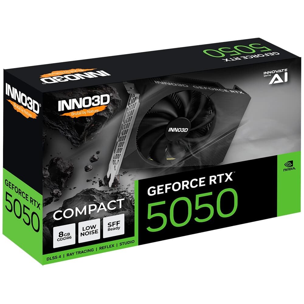 Placa de Vídeo Inno3D RTX 5050 COMPACT Nvidia GeForce. 8GB, GDDR6, 128bits, DLSS 4, Ray Tracing - N50501-08D6-174080N