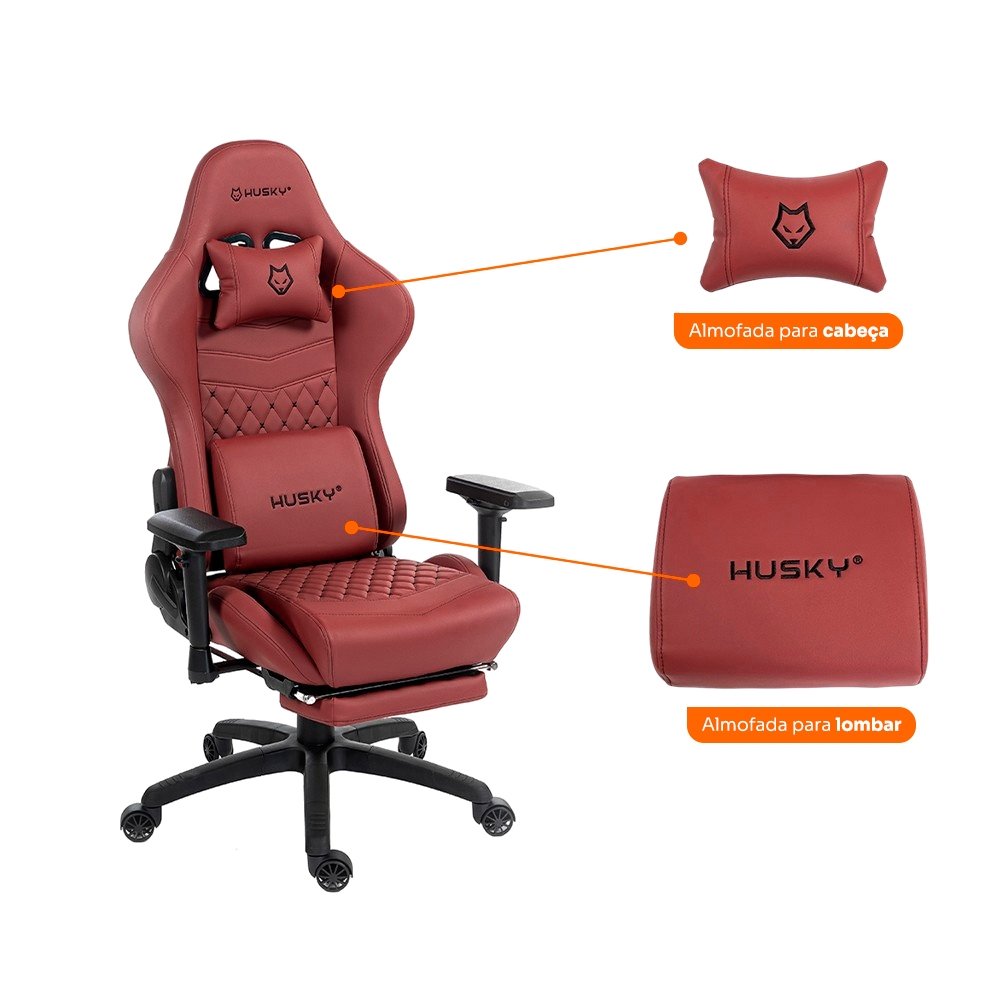 Cadeira Gamer Husky Tempest 4D, Até 145kg, Braços 4D, Almofadas, Reclinável 150º, PU, Descanso para Pés, Vermelha -  HCG700VR4D - view 5