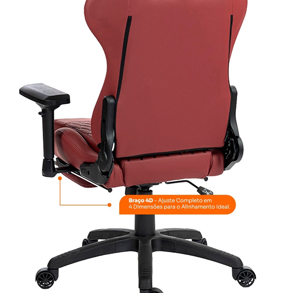 Cadeira Gamer Husky Tempest 4D, Até 145kg, Braços 4D, Almofadas, Reclinável 150º, PU, Descanso para Pés, Vermelha -  HCG700VR4D - view 10