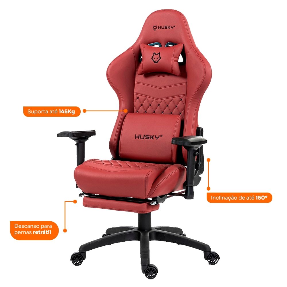 Cadeira Gamer Husky Tempest 4D, Até 145kg, Braços 4D, Almofadas, Reclinável 150º, PU, Descanso para Pés, Vermelha -  HCG700VR4D - view 7