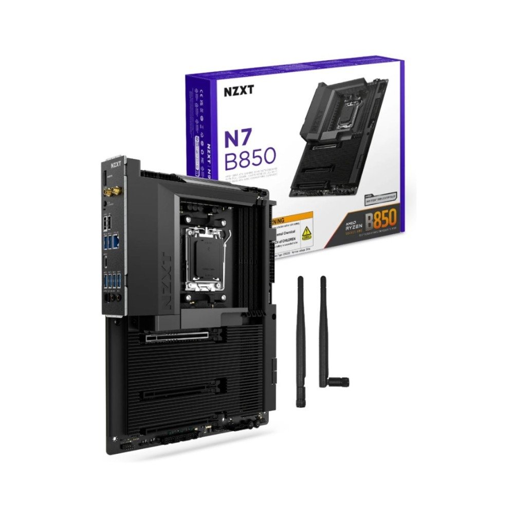 Placa Mãe NZXT N7 B850, AMD B850, AM5, ATX, DDR5, com Wi-Fi e Cover, Preta - N7-B85XT-B1 Placa Mãe NZXT N7 B850, AMD B850, AM5, ATX, DDR5, com Wi-Fi e Cover, Preta - N7-B85XT-B1