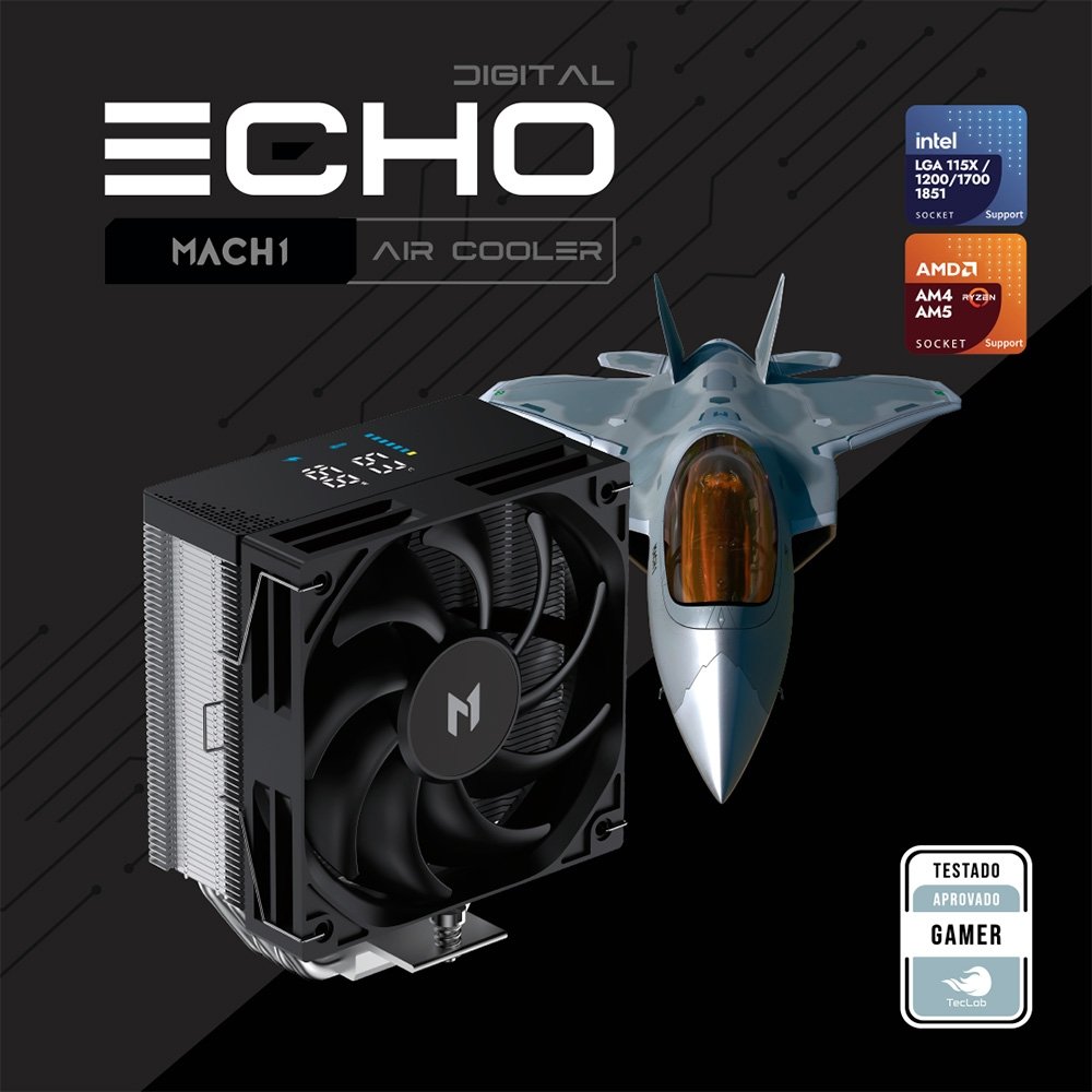 Air Cooler MACH1 ECHO DIGITAL, AMD e Intel, 120mm, Preto - P50i DIG Air Cooler MACH1 ECHO DIGITAL, AMD e Intel, 120mm, Preto - P50i DIG