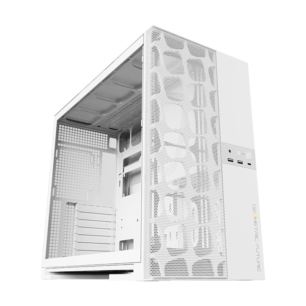 Gabinete Gamer Geometric Future Model 5 Nvidia Style, Mid Tower, ATX, Lateral em Vidro Temperado, Sem FANs, Branco - GEO-M5V-W