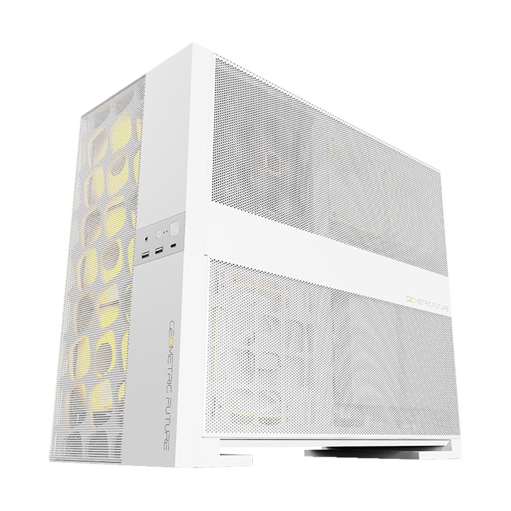 Gabinete Gamer Geometric Future Model 5 Nvidia Style, Mid Tower, ATX, Lateral em Vidro Temperado, Sem FANs, Branco - GEO-M5V-W
