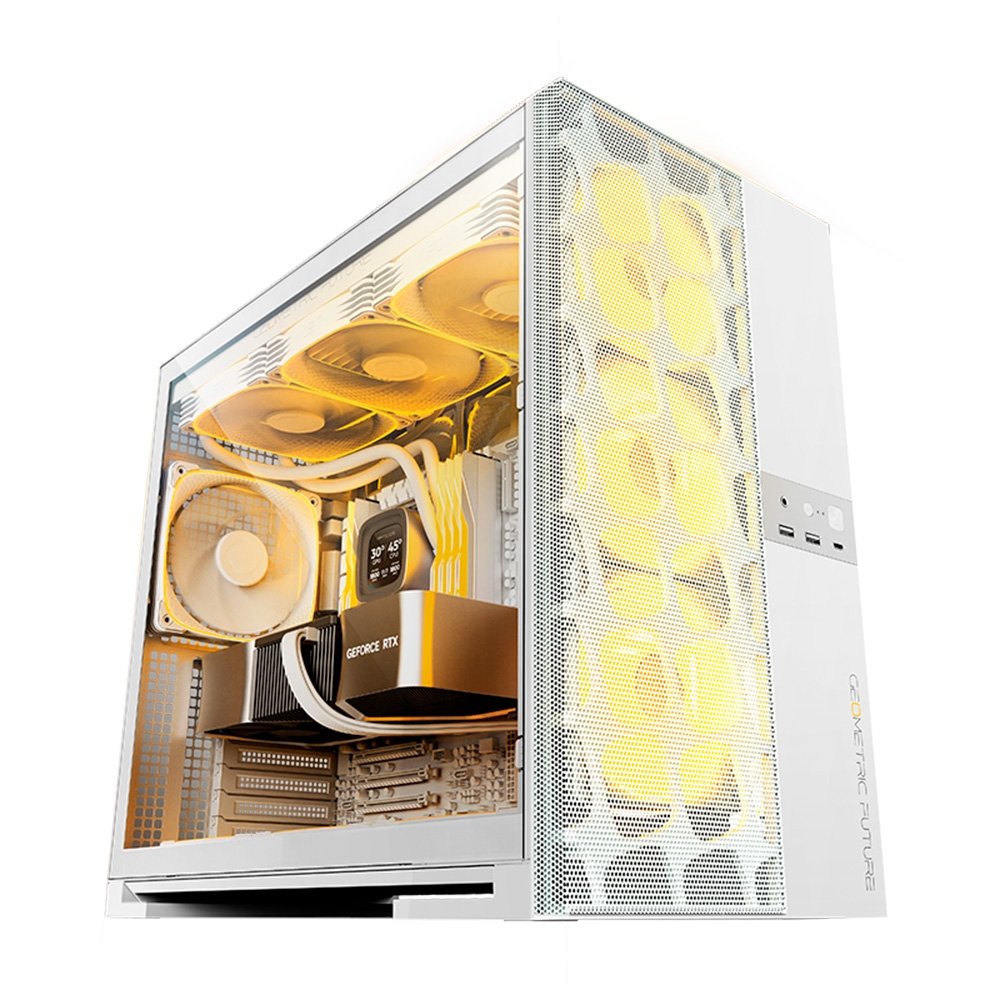Gabinete Gamer Geometric Future Model 5 Vent, Mid Tower, ARGB, ATX, Lateral em Vidro, Mesh Frontal, com 5 Fans, Branco - GEO-M5VF-W