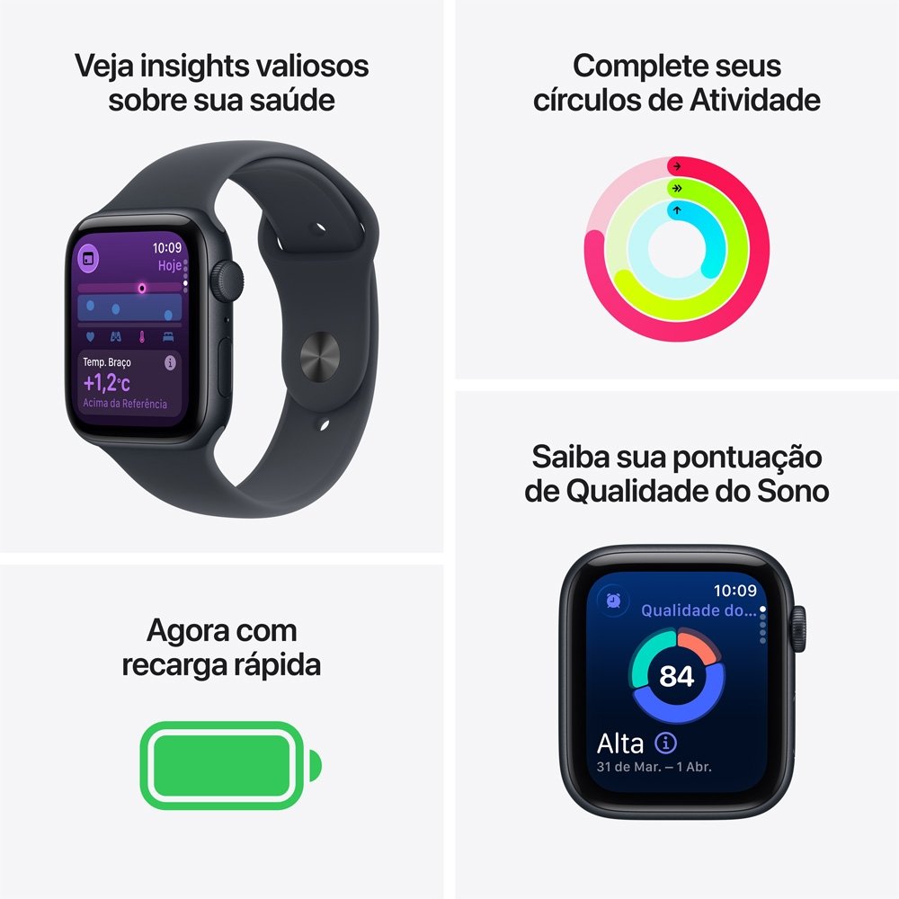 Apple Watch SE 3 GPS, Caixa Estelar de Alumínio de 44 mm, Pulseira Esportiva Estelar, Tamanho M/G - MEHJ4AM/A