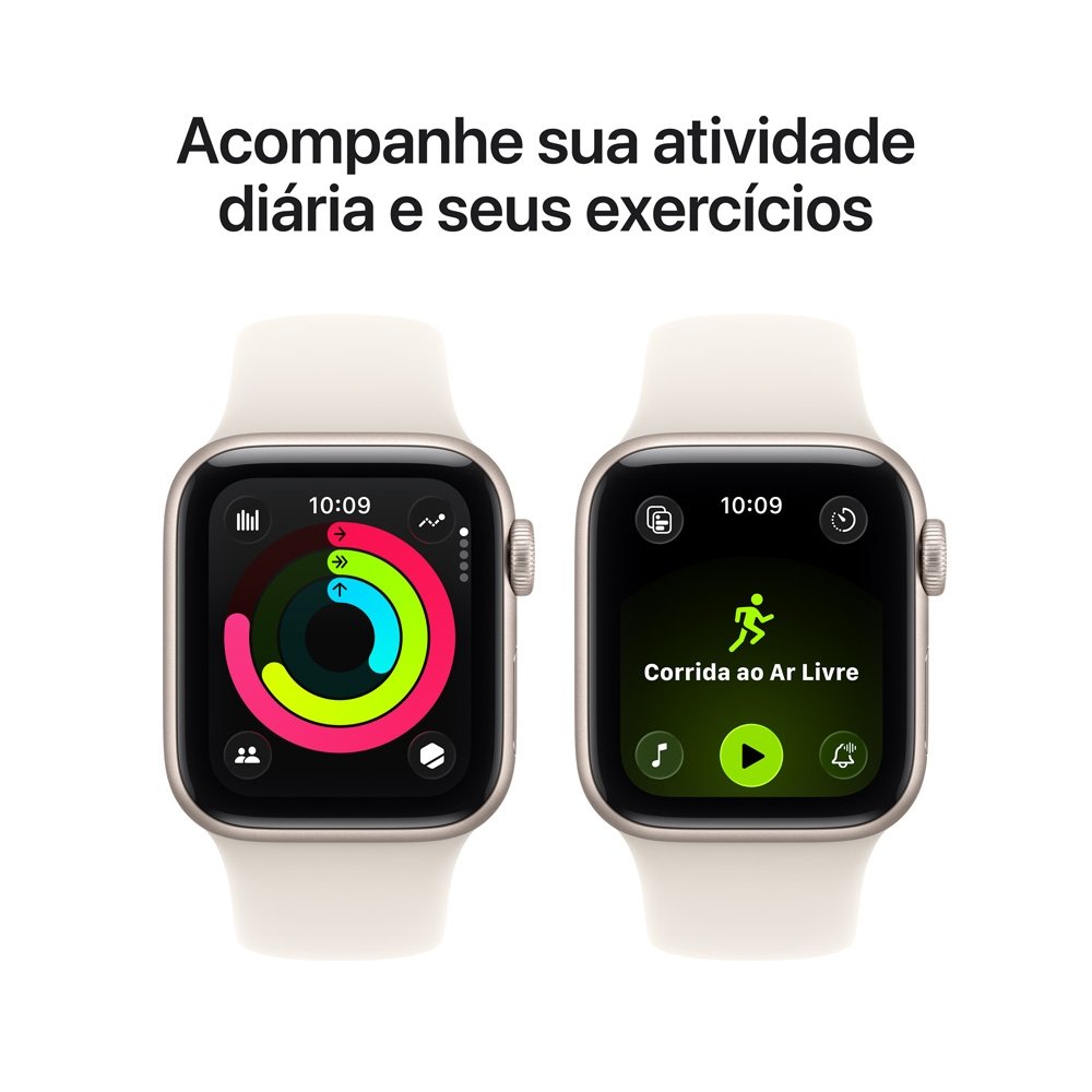 Apple Watch SE 3 GPS, Caixa Estelar de Alumínio de 44 mm, Pulseira Esportiva Estelar, Tamanho M/G - MEHJ4AM/A