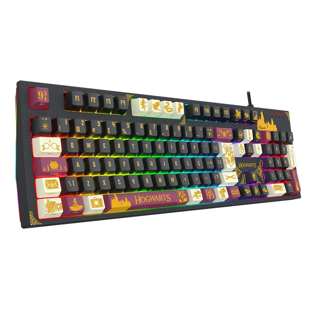Teclado Mecanico Gamer Harry Potter Amsa Hogwart's, RGB, Full Size, ABNT2, USB, Preto - HP-592RGB