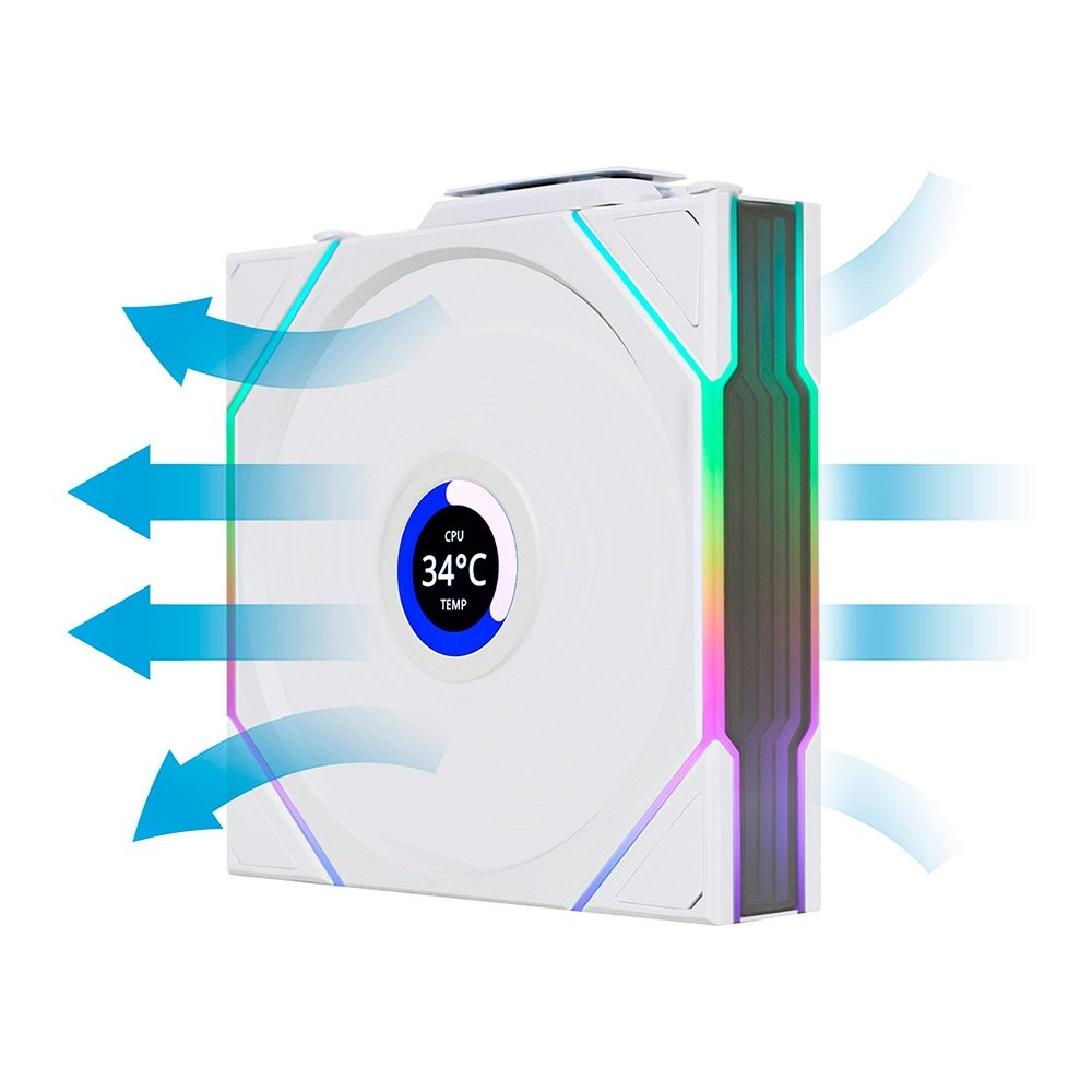 Ventoinha Lian Li UNI FAN TL LCD, 120mm, ARGB, Reverse Blade, Branca - 12RTLLCD1W1W