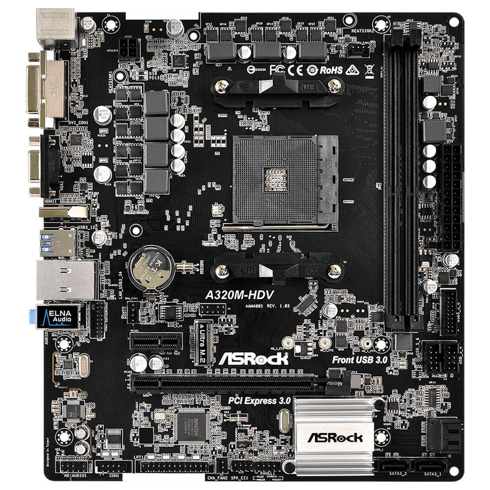 Placa-Mãe ASRock p/ AMD AM4 A320M-HDV DDR4 Placa-Mãe ASRock p/ AMD AM4 A320M-HDV DDR4