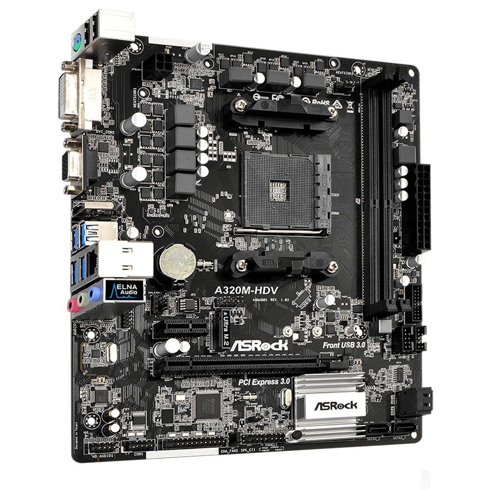 Placa-Mãe ASRock p/ AMD AM4 A320M-HDV DDR4 Placa-Mãe ASRock p/ AMD AM4 A320M-HDV DDR4