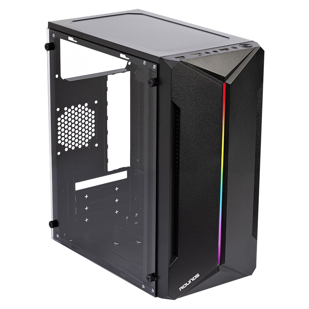Gabinete Gamer Round5 Mants, Mini Tower, RGB, M-ATX, Lateral em Vidro, Preto - R5-MANTS-B-2178