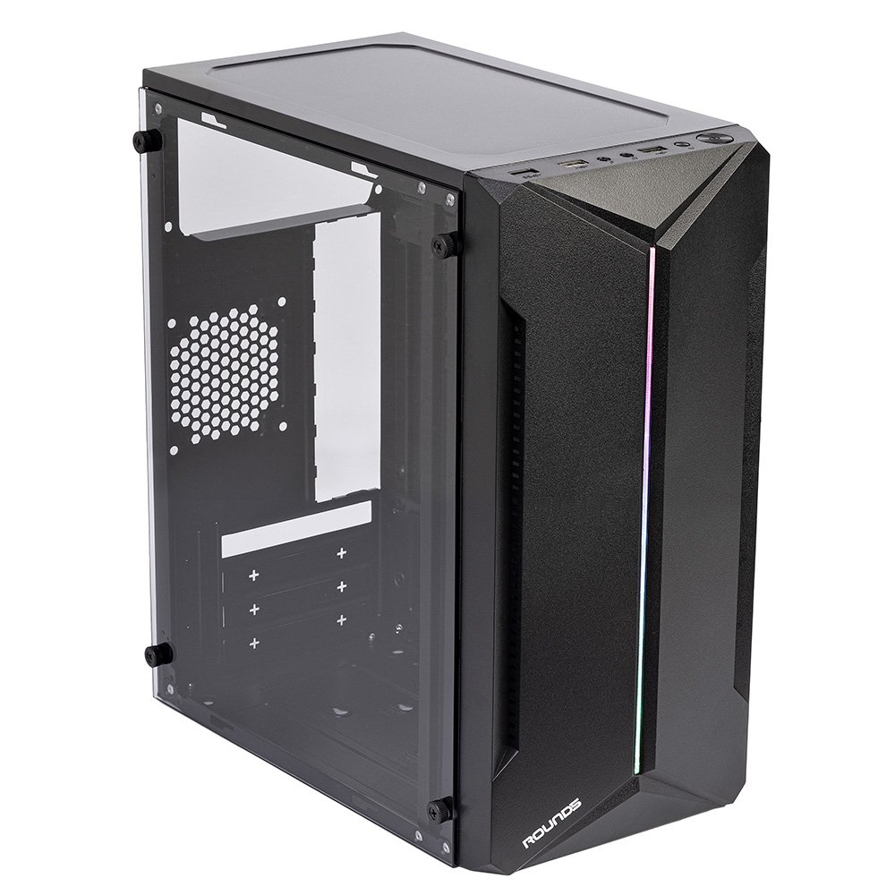 Gabinete Gamer Round5 Mants, Mini Tower, RGB, M-ATX, Lateral em Vidro, Preto - R5-MANTS-B-2178