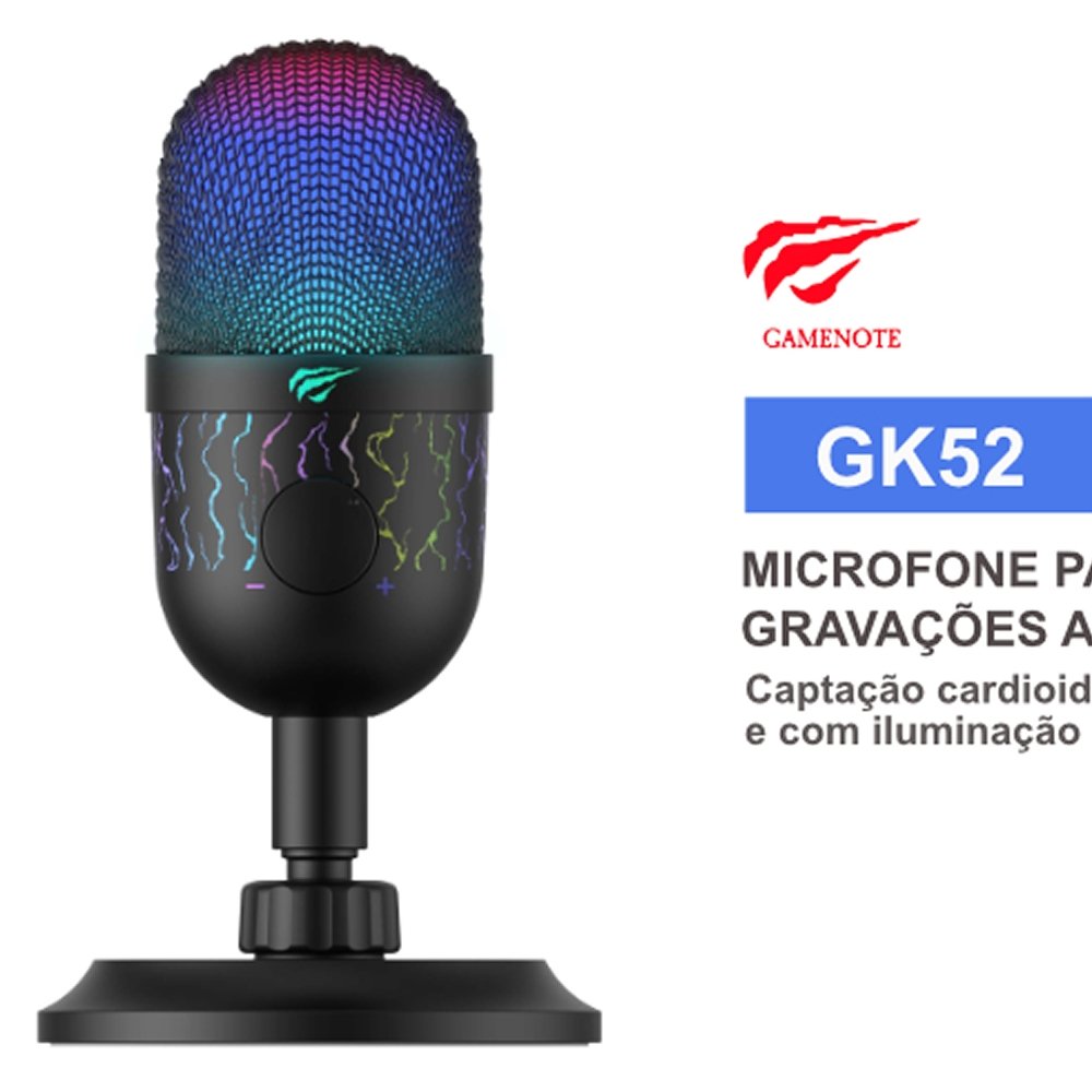 Microfone Gamer Havit GK52, RGB, Cardioide, Conexão 3.5mm, Preto - GK52