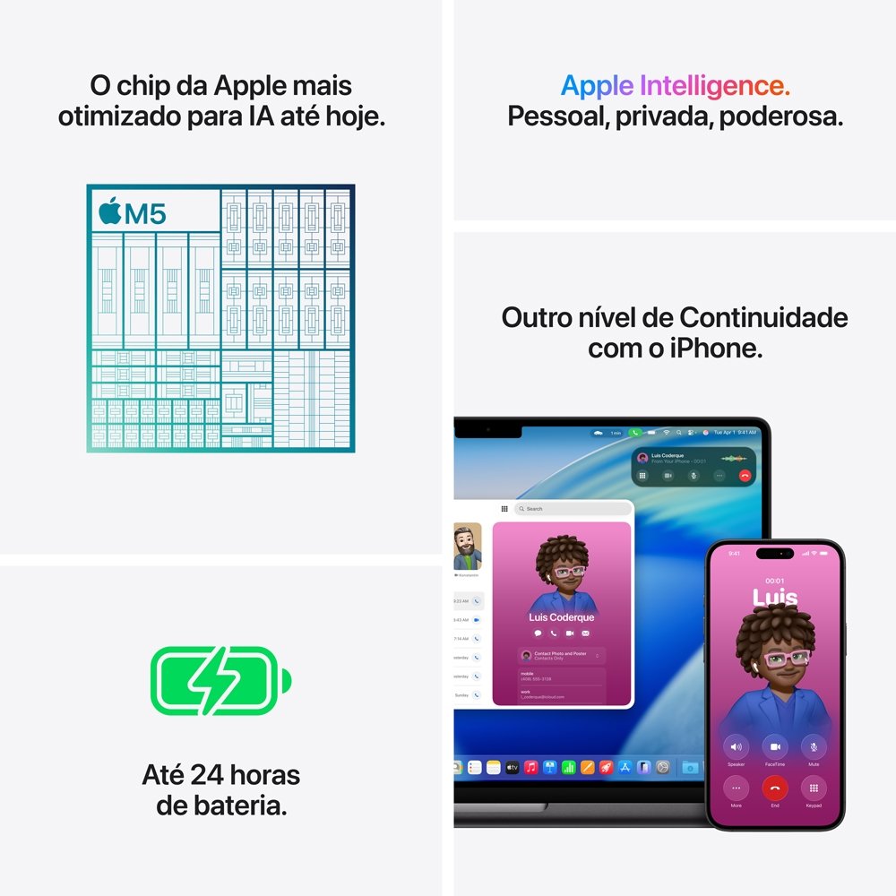 MacBook Pro de 14", M5, CPU de 10 núcleos, GPU de 10 núcleos, 24GB RAM, SSD 1TB, Preto-Espacial - MDE34BZ/A