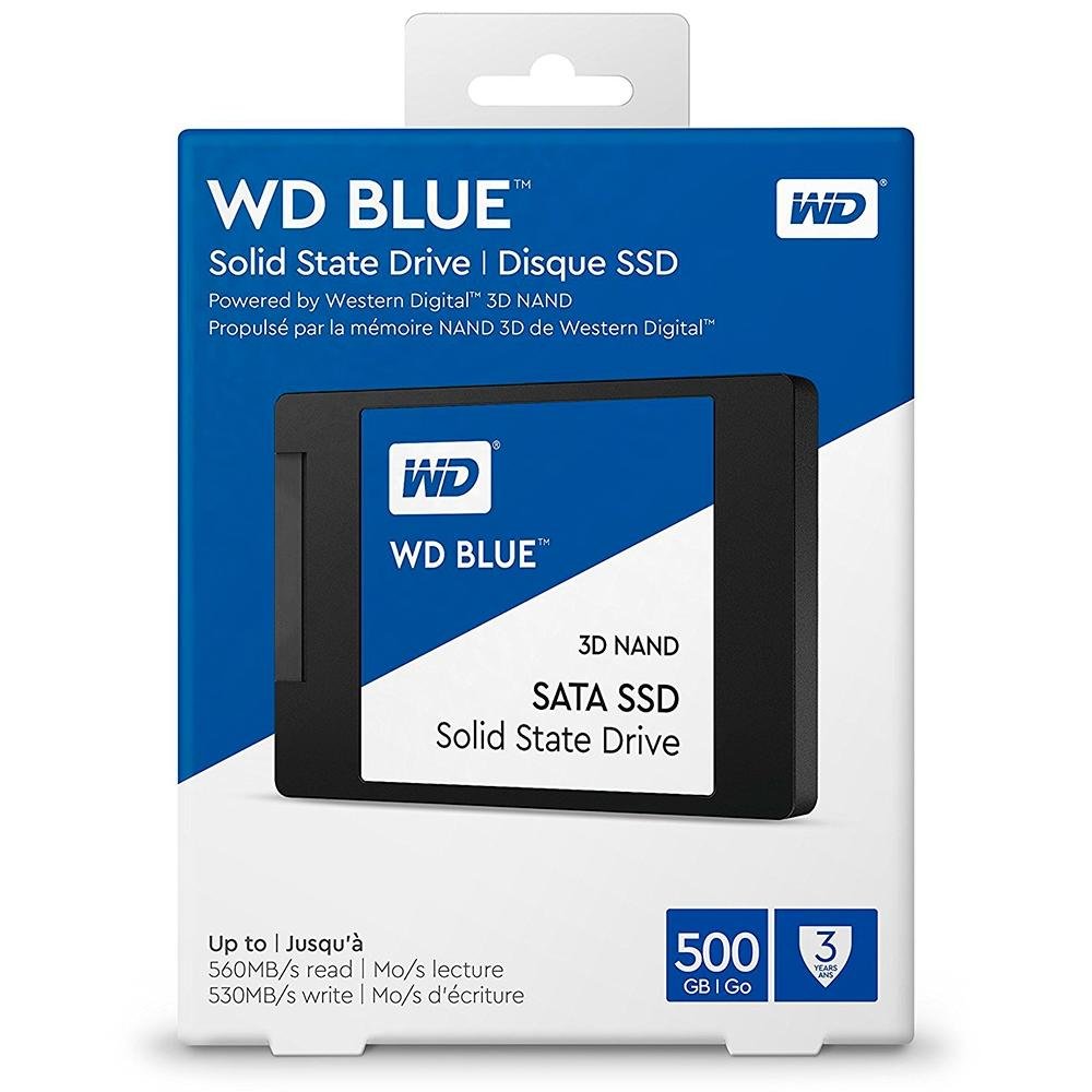 SSD WD Blue, SATA, 500GB, 2.5", Leitura 560MB/s, Gravação 530MB/s, Preto - WDS500G2B0A SSD WD Blue, SATA, 500GB, 2.5", Leitura 560MB/s, Gravação 530MB/s, Preto - WDS500G2B0A