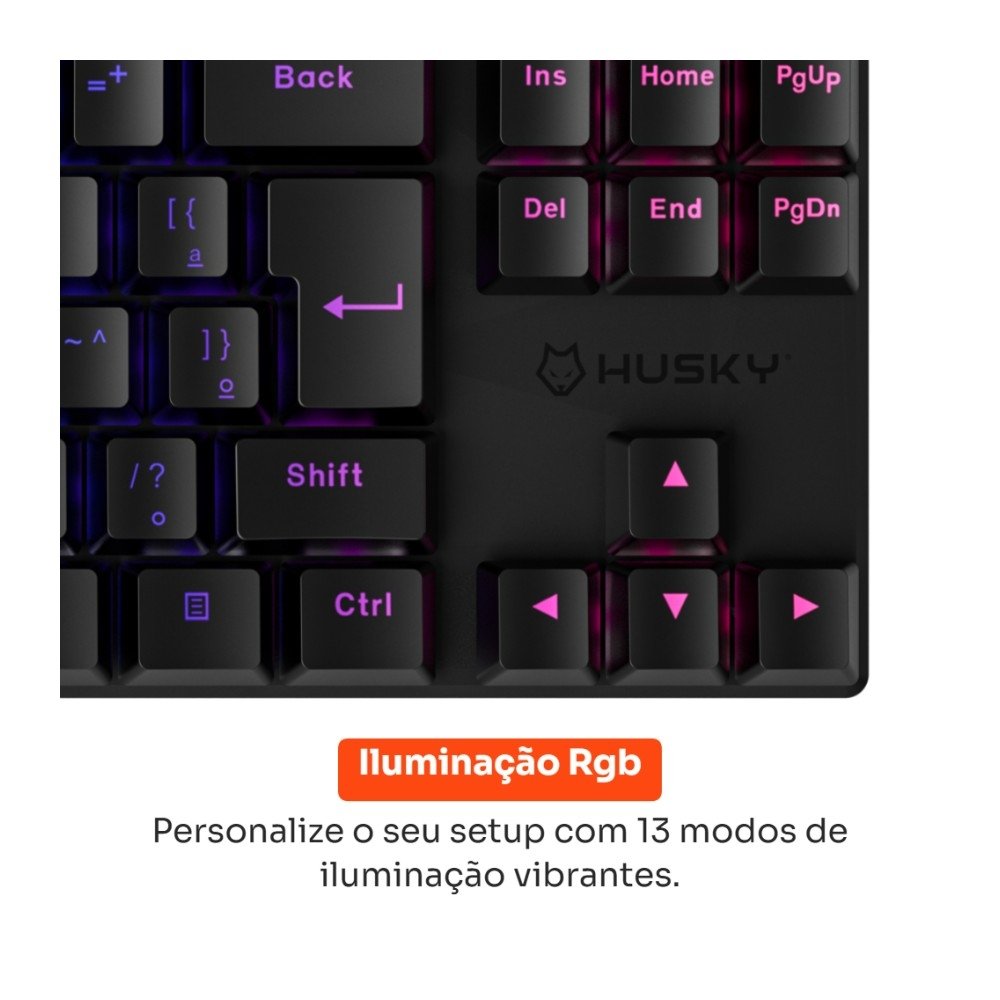 Teclado Mecânico Gamer Husky Harbor, ABNT2, RGB, Switch Gateron Red, Hotswap, Preto - HTG210PTVR