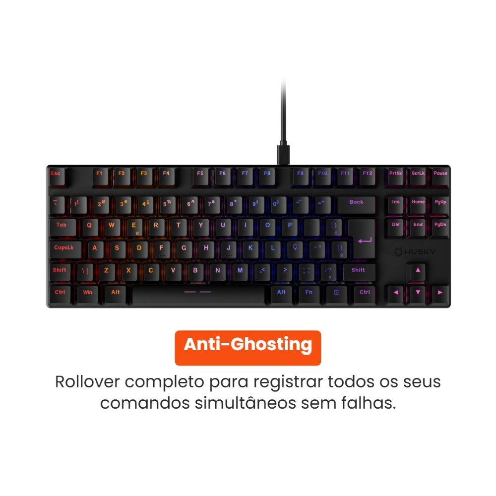 Teclado Mecânico Gamer Husky Harbor, ABNT2, RGB, Switch Gateron Red, Hotswap, Preto - HTG210PTVR