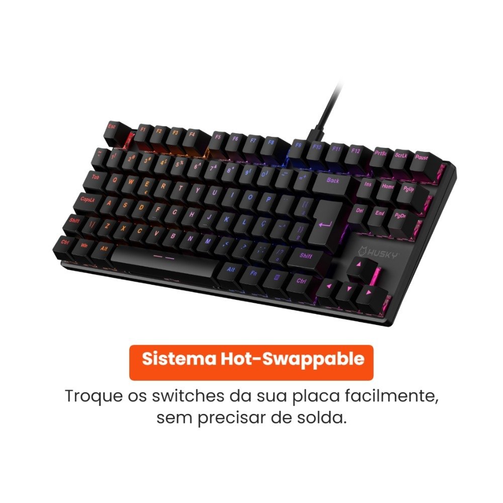 Teclado Mecânico Gamer Husky Harbor, ABNT2, RGB, Switch Gateron Red, Hotswap, Preto - HTG210PTVR