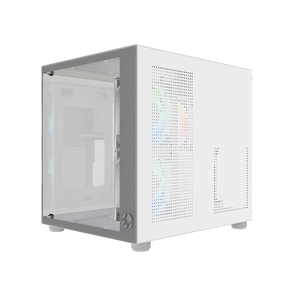 Gabinete Gamer Bluecase Pure Pro BG-064, Micro-ATX, Mini-ITX, 3x Fans Rainbow, Lateral em Vidro, Branco - BG-064PWBX