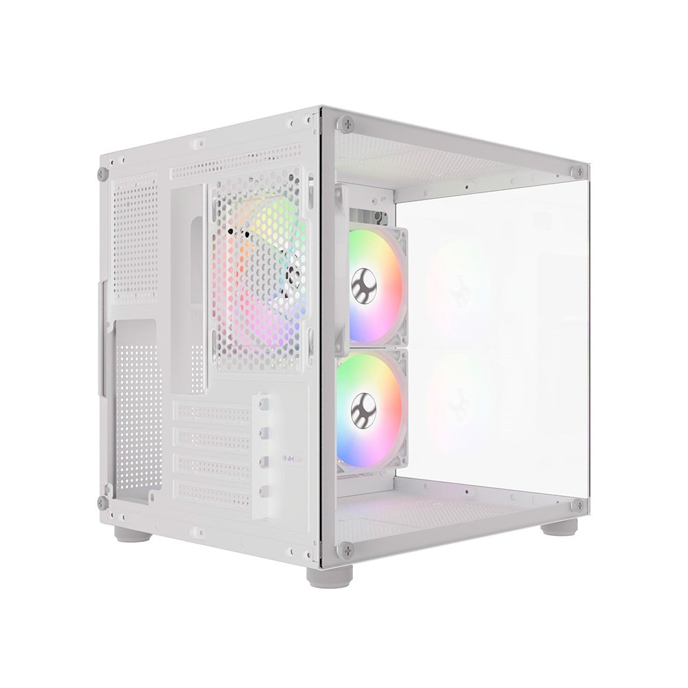 Gabinete Gamer Bluecase Pure Pro BG-064, Micro-ATX, Mini-ITX, 3x Fans Rainbow, Lateral em Vidro, Branco - BG-064PWBX