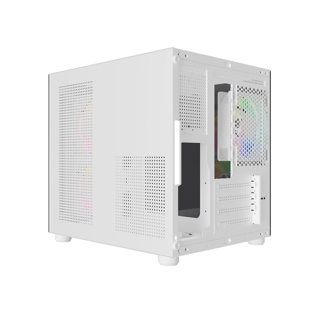 Gabinete Gamer Bluecase Pure Pro BG-064, Micro-ATX, Mini-ITX, 3x Fans Rainbow, Lateral em Vidro, Branco - BG-064PWBX