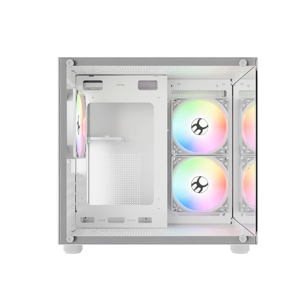 Gabinete Gamer Bluecase Pure Pro BG-064, Micro-ATX, Mini-ITX, 3x Fans Rainbow, Lateral em Vidro, Branco - BG-064PWBX