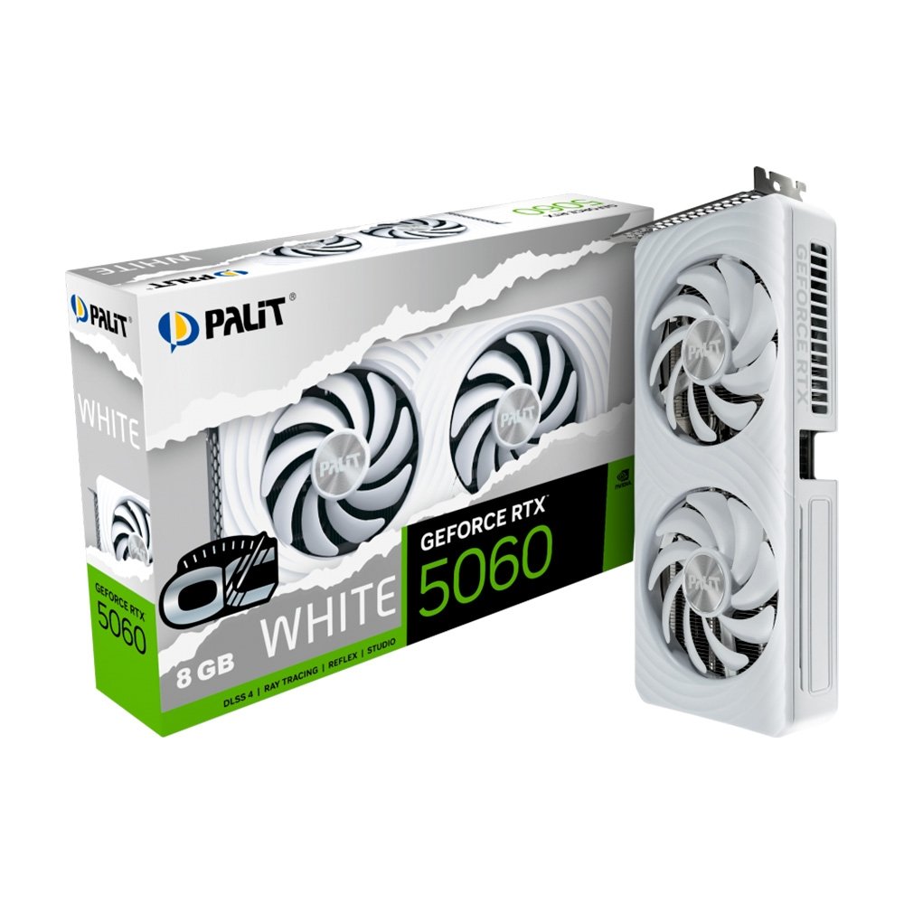 Placa de Video Palit GeForce RTX 5060 WHITE OC 8GB GDDR7 128bit 3-DP e HDMI - NE75060U19P1-GB2063M