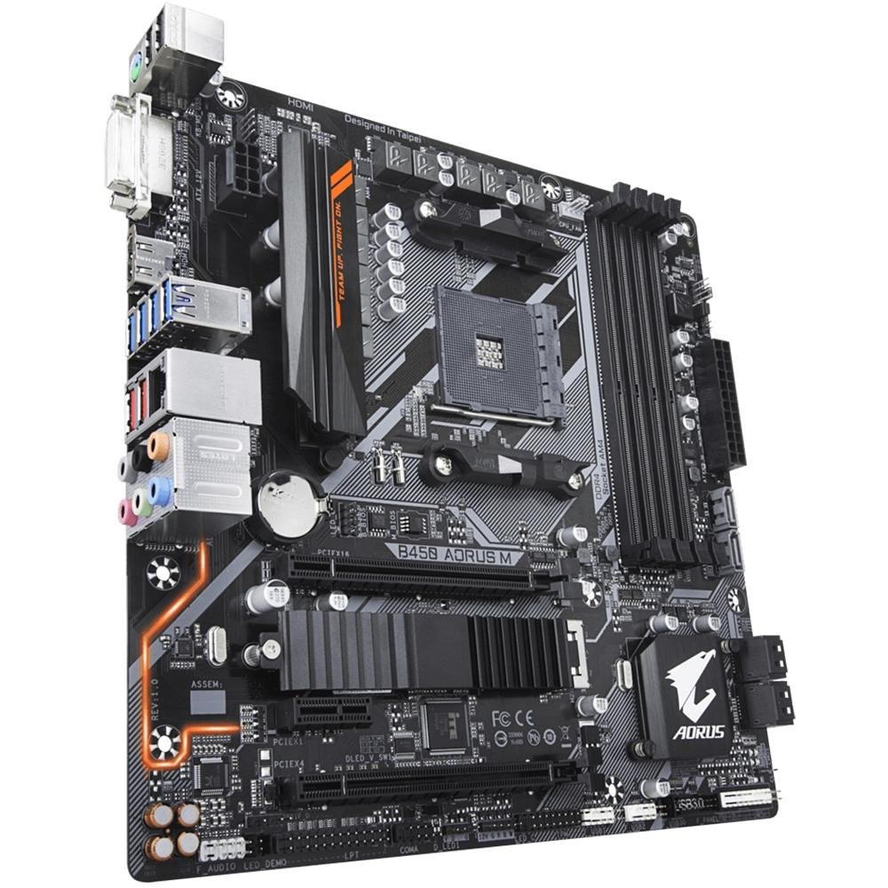 Placa-Mãe Gigabyte Aorus B450 Aorus M, AMD AM4, mATX, DDR4, Preto Placa-Mãe Gigabyte Aorus B450 Aorus M, AMD AM4, mATX, DDR4, Preto