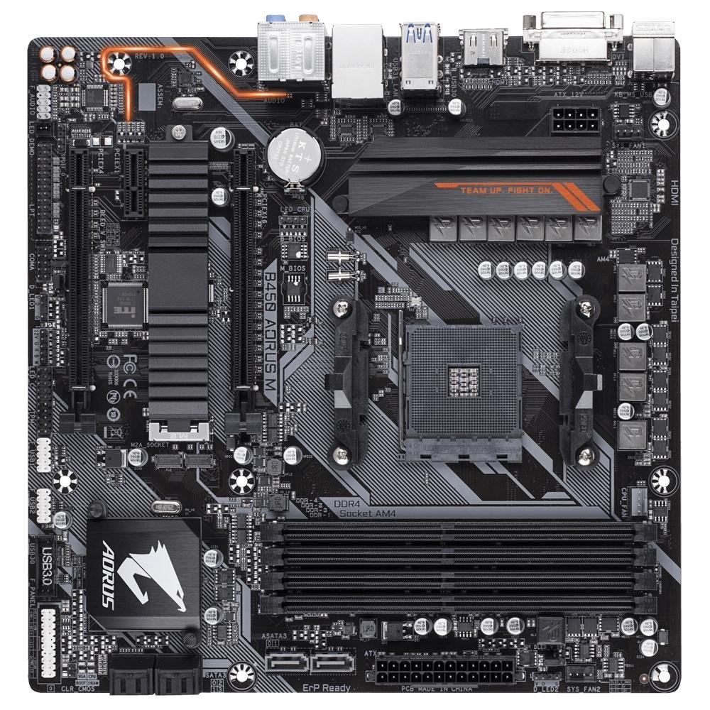 Placa-Mãe Gigabyte Aorus B450 Aorus M, AMD AM4, mATX, DDR4, Preto Placa-Mãe Gigabyte Aorus B450 Aorus M, AMD AM4, mATX, DDR4, Preto