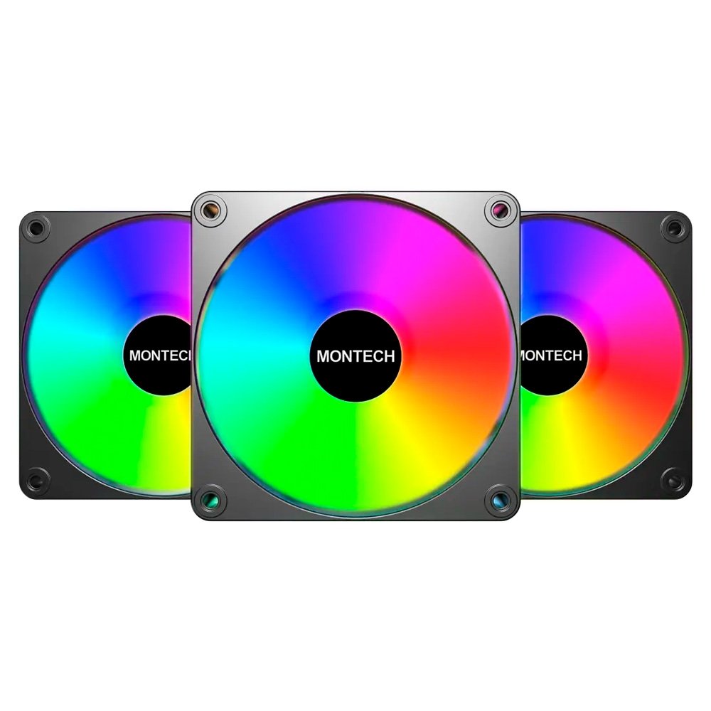 Kit Ventoinhas Montech GF120R V2, ARGB, Reverse, 3x 120mm, Preto - GF120RV2ARGB3PB Kit Ventoinhas Montech GF120R V2, ARGB, Reverse, 3x 120mm, Preto - GF120RV2ARGB3PB