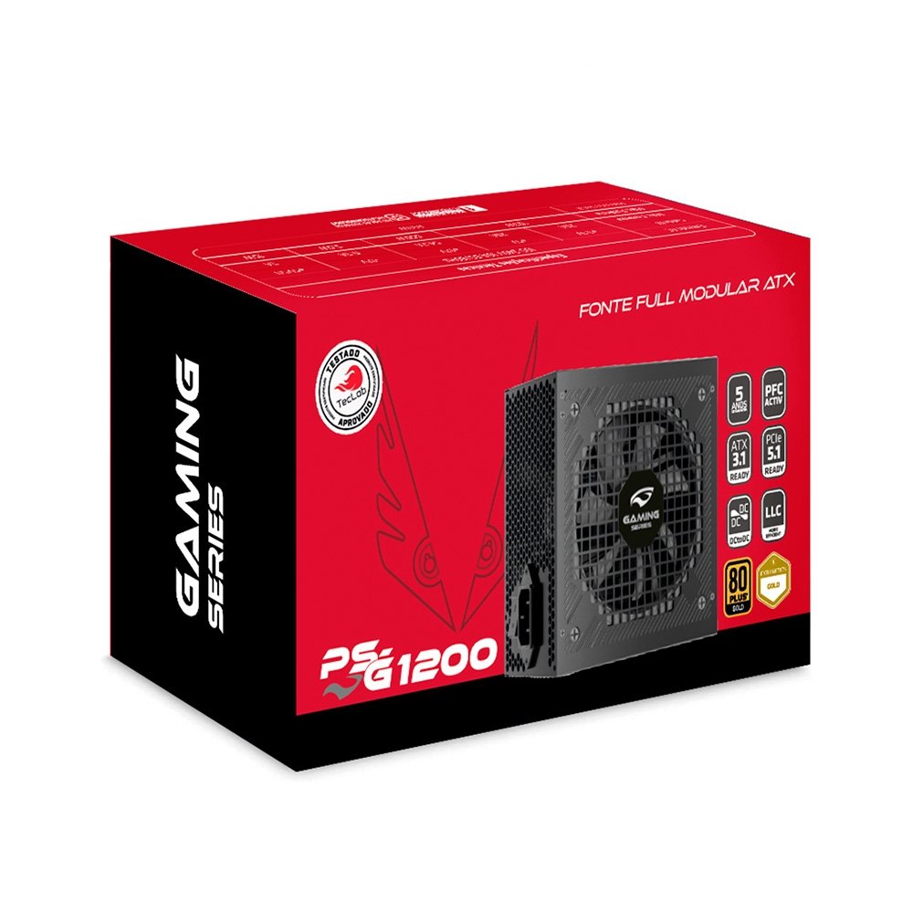 Fonte C3Tech Gaming PS-G1200, 1200W, Certificação Cybenetics, Teclab Edition - PS-G1200 Fonte C3Tech Gaming PS-G1200, 1200W, Certificação Cybenetics, Teclab Edition - PS-G1200