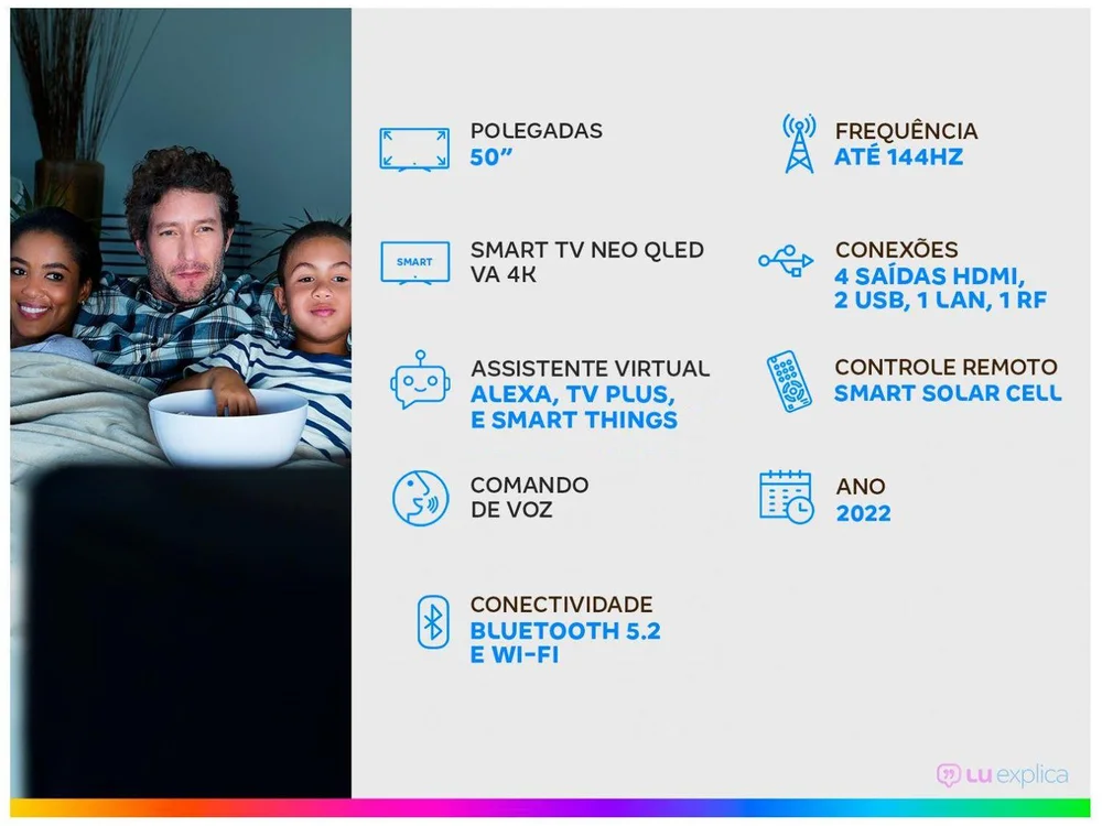 Smart TV Samsung 50 Polegadas QLED 4K, HDMI, Bluetooth, USB, Wi-Fi, 144hz, Processador Com IA - 50QN90B Smart TV Samsung 50 Polegadas QLED 4K, HDMI, Bluetooth, USB, Wi-Fi, 144hz, Processador Com IA - 50QN90B