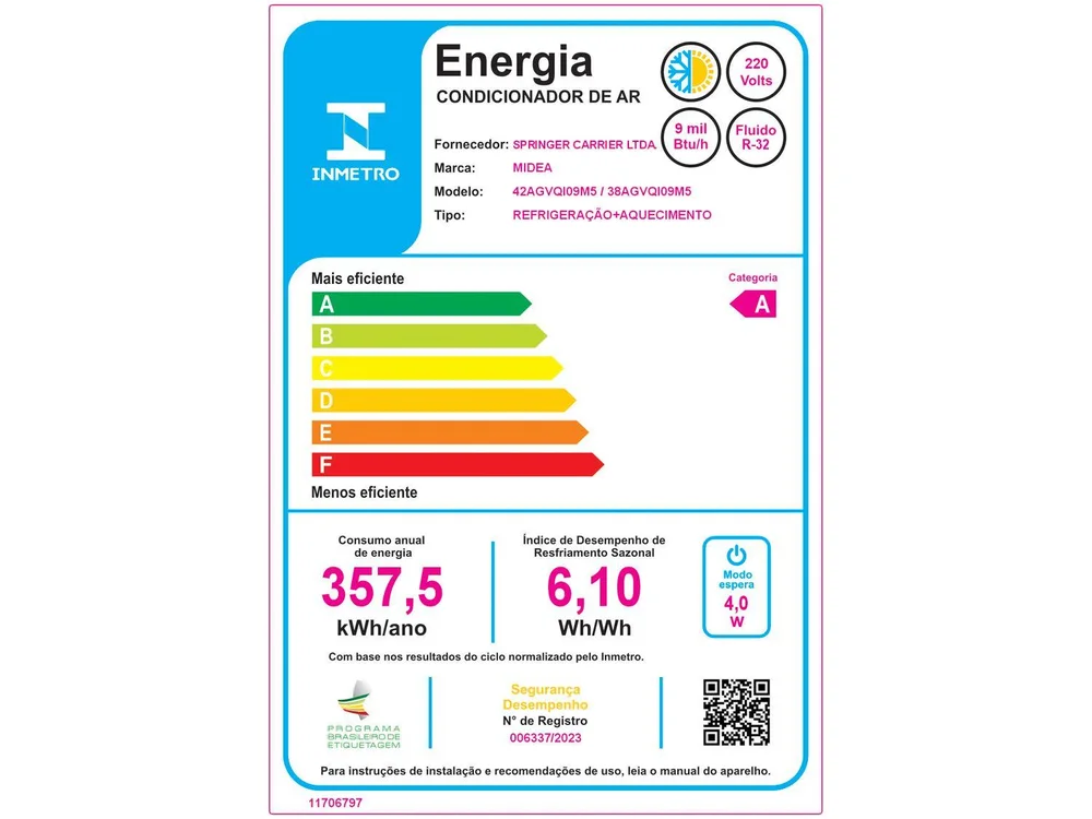 Ar-condicionado Split Parede Springer Midea Xtreme Save Connect Inverter, 9.000 BTU/h, QF R32 220V 1F Ar-condicionado Split Parede Springer Midea Xtreme Save Connect Inverter, 9.000 BTU/h, QF R32 220V 1F