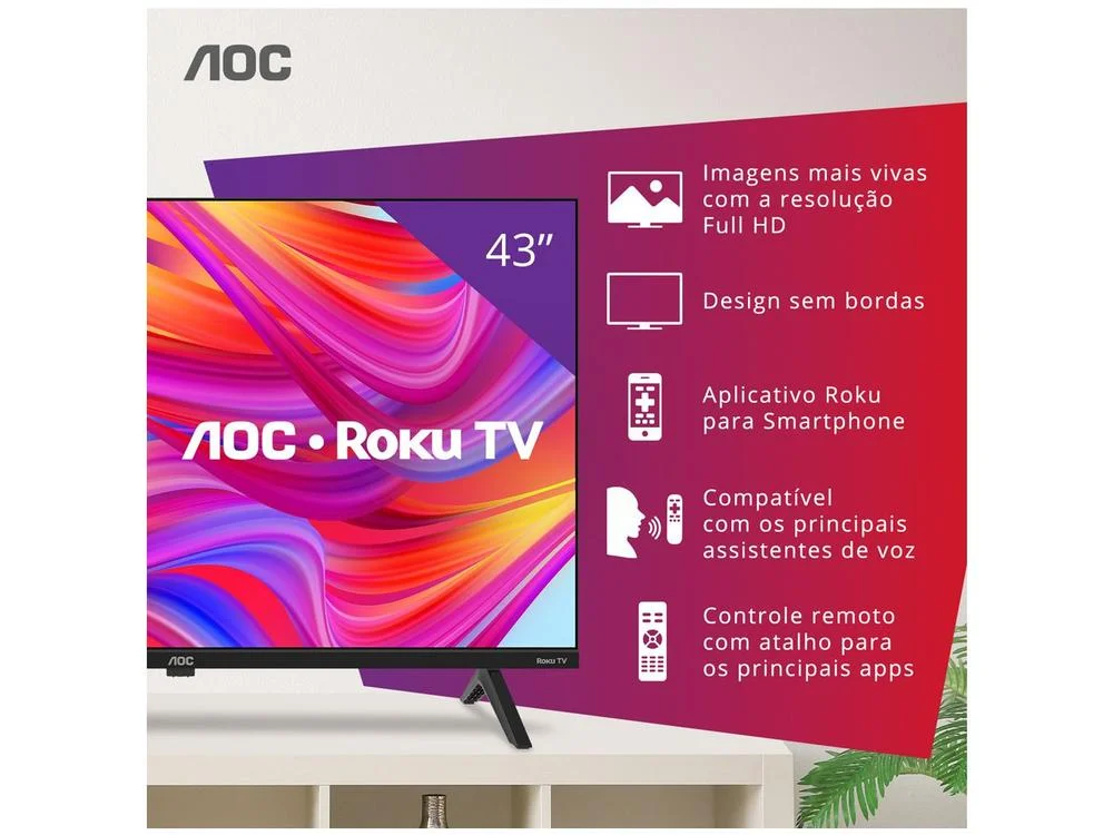 Smart TV 43" Full HD DLED AOC 43S5045/78G VA Wi-Fi 3 HDMI 1 USB