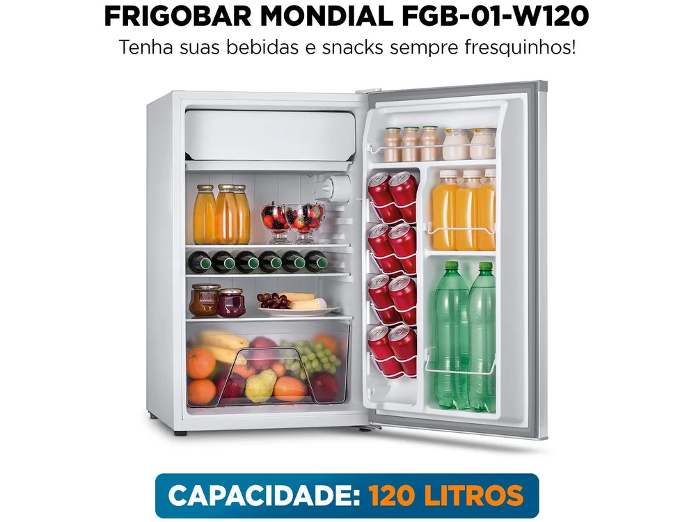 Frigobar Mondial 120L Branco e Cinza com Gaveta FGB-01-W120 Frigobar Mondial 120L Branco e Cinza com Gaveta FGB-01-W120