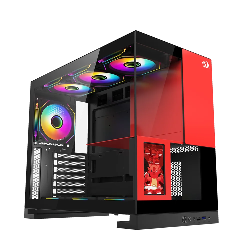 Gabinete Gamer Redragon Eternal Pro Preto E Vermelho Sem Fans Com Tela Lcd Ca-613br