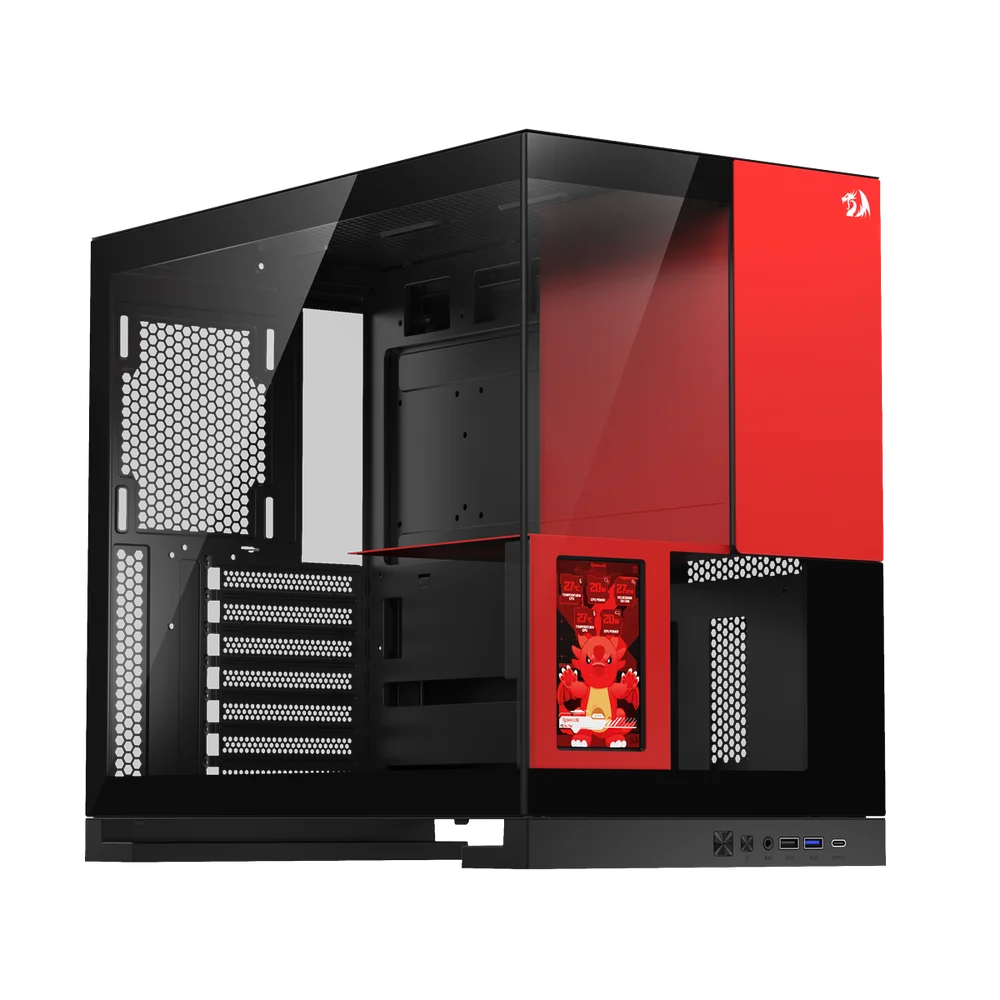 Gabinete Gamer Redragon Eternal Pro Preto E Vermelho Sem Fans Com Tela Lcd Ca-613br