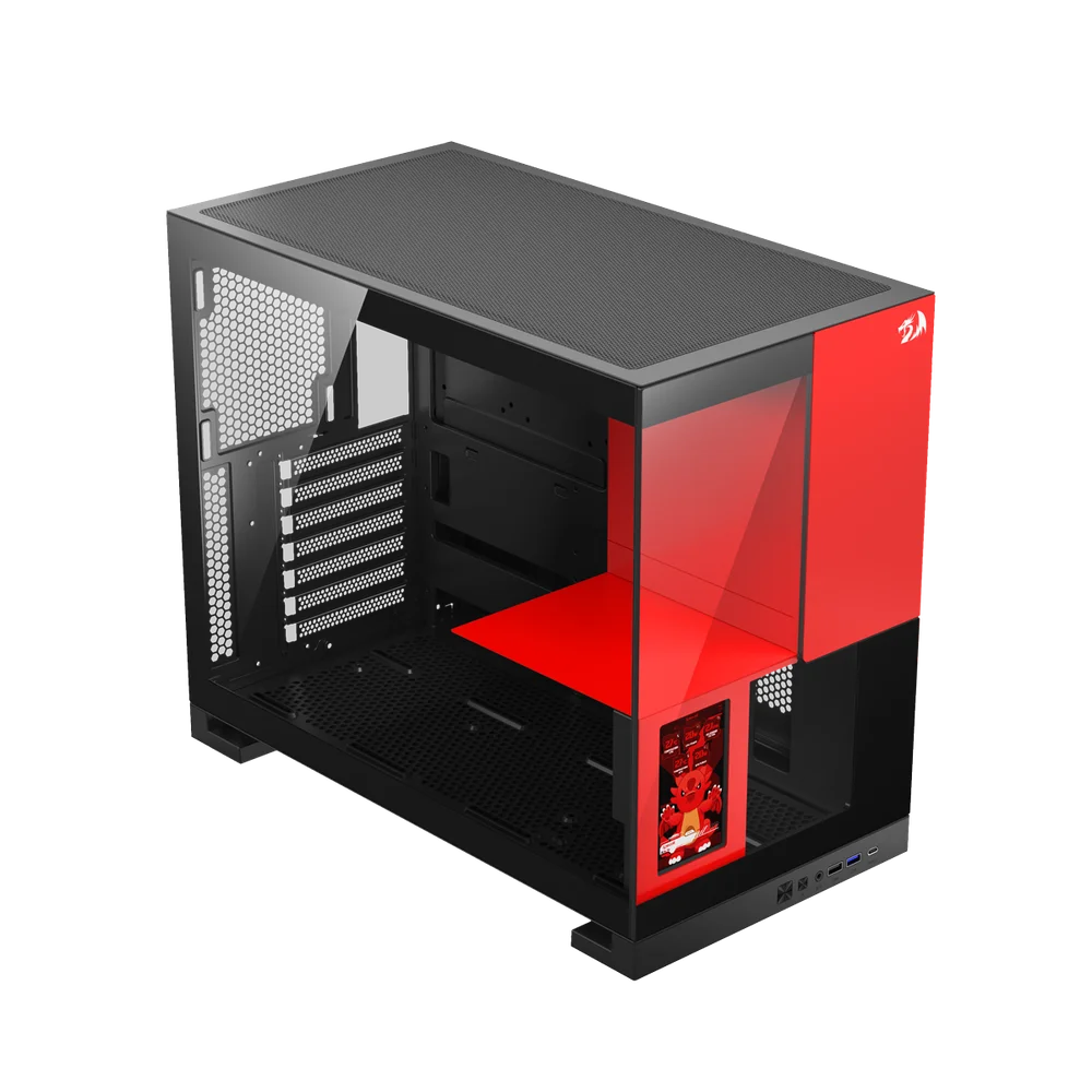 Gabinete Gamer Redragon Eternal Pro Preto E Vermelho Sem Fans Com Tela Lcd Ca-613br